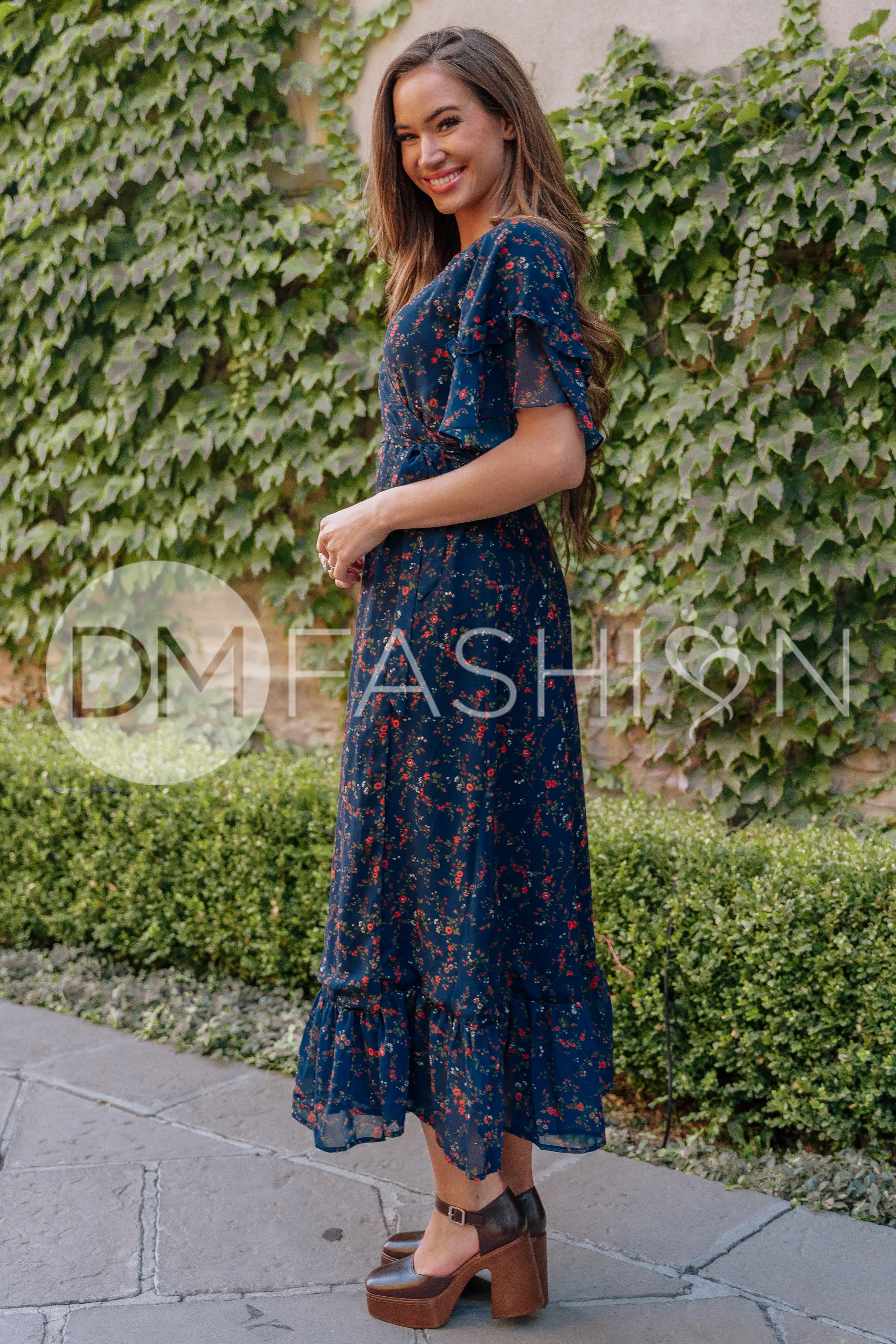 Halie Navy Floral Wrap Dress - DM Exclusive - Maternity Friendly - Restocked