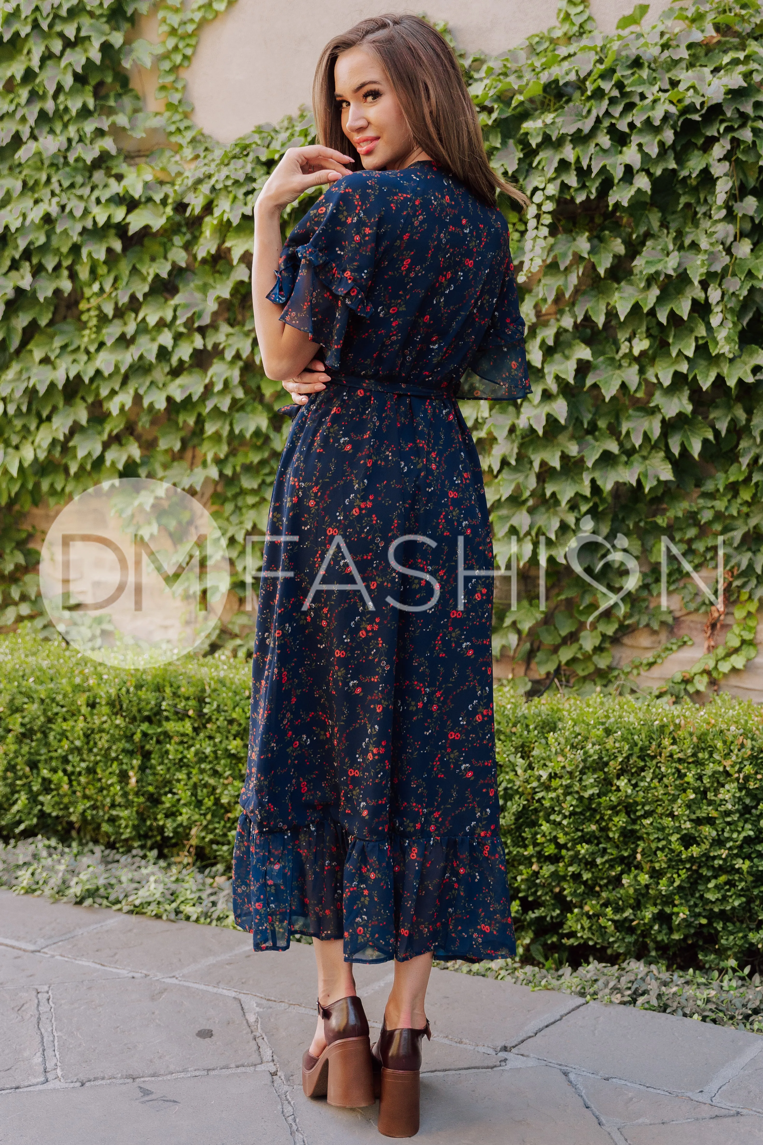 Halie Navy Floral Wrap Dress - DM Exclusive - Maternity Friendly - Restocked