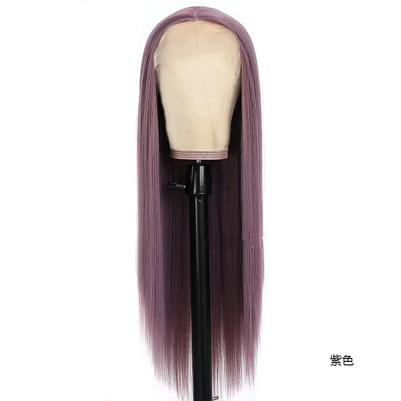 Hot Sale Ladies Front Lace Long Straight Chemical Fiber Wig Head Cover