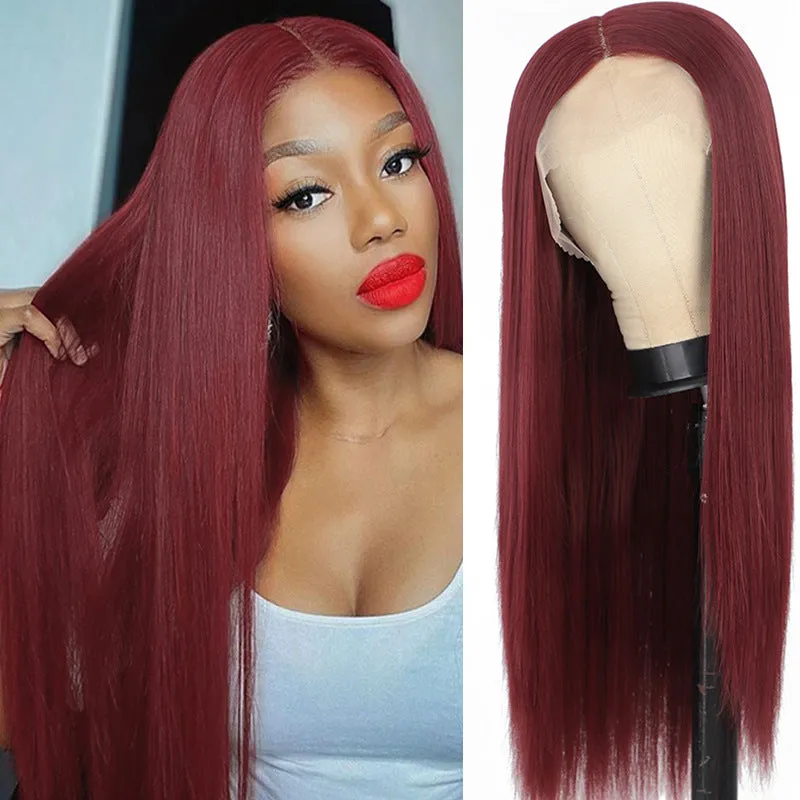 Hot Sale Ladies Front Lace Long Straight Chemical Fiber Wig Head Cover