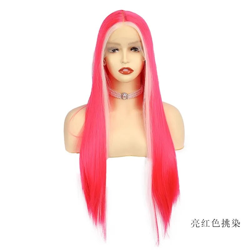 Hot Sale Ladies Front Lace Long Straight Chemical Fiber Wig Head Cover