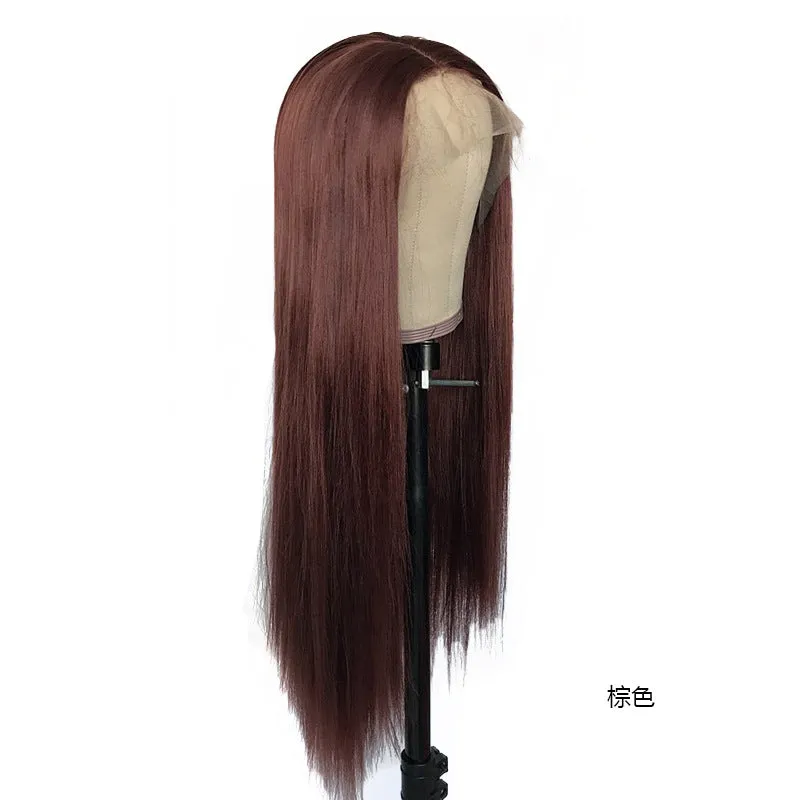 Hot Sale Ladies Front Lace Long Straight Chemical Fiber Wig Head Cover