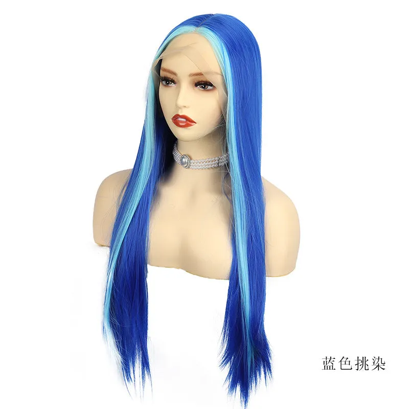 Hot Sale Ladies Front Lace Long Straight Chemical Fiber Wig Head Cover