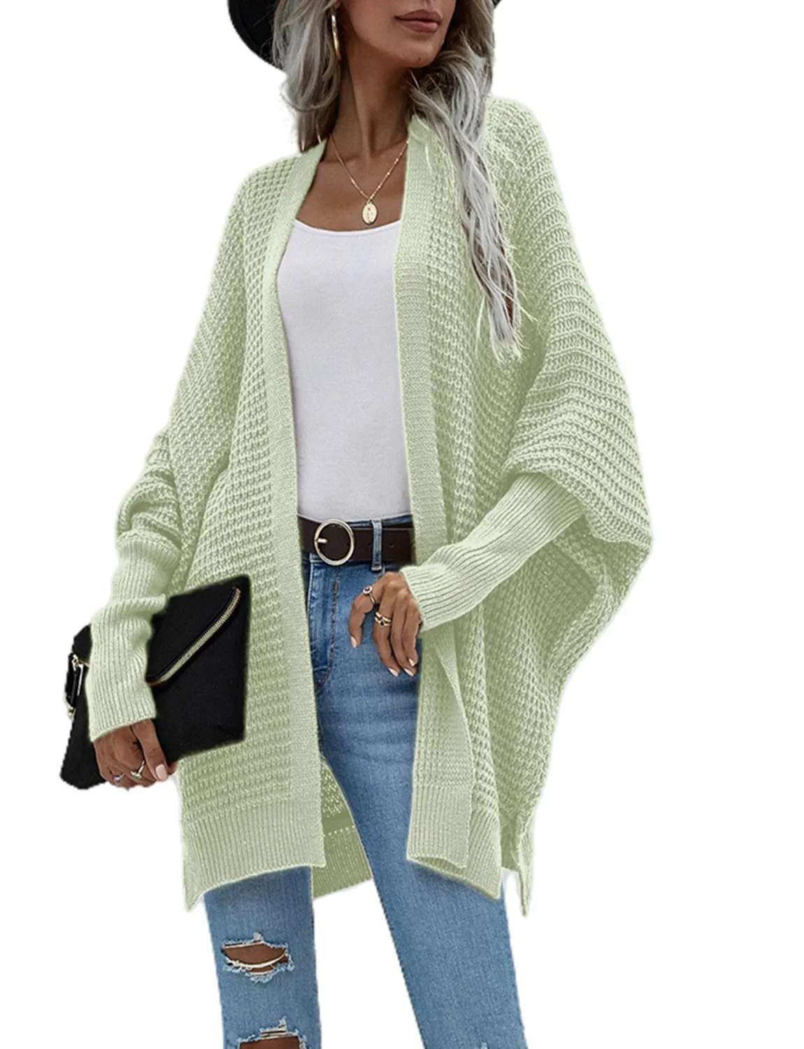 iB-iP Women's Oversize Cardigan Sweater Loose Casual Batwing Sleeves Fashion Top