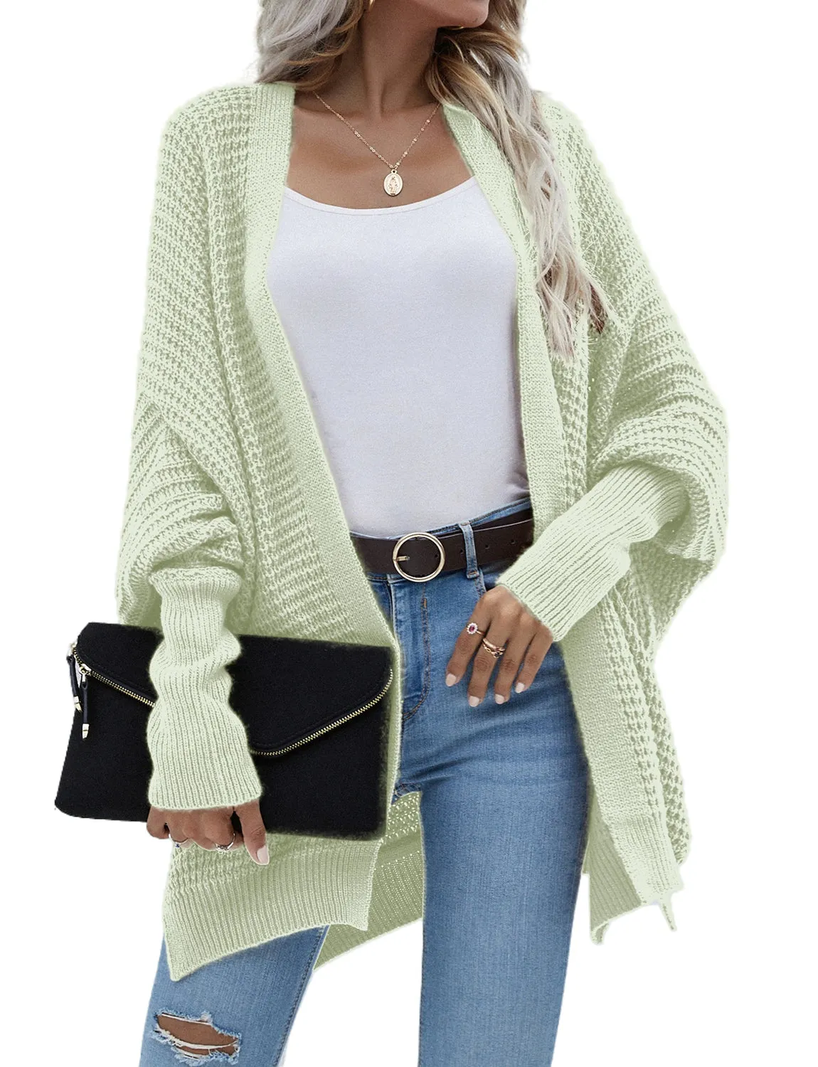 iB-iP Women's Oversize Cardigan Sweater Loose Casual Batwing Sleeves Fashion Top