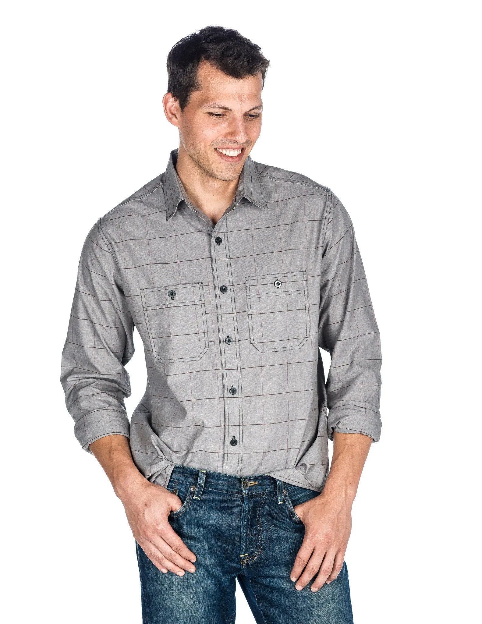 Men's Comfort-Fit Cotton Chambray Casual Shirt