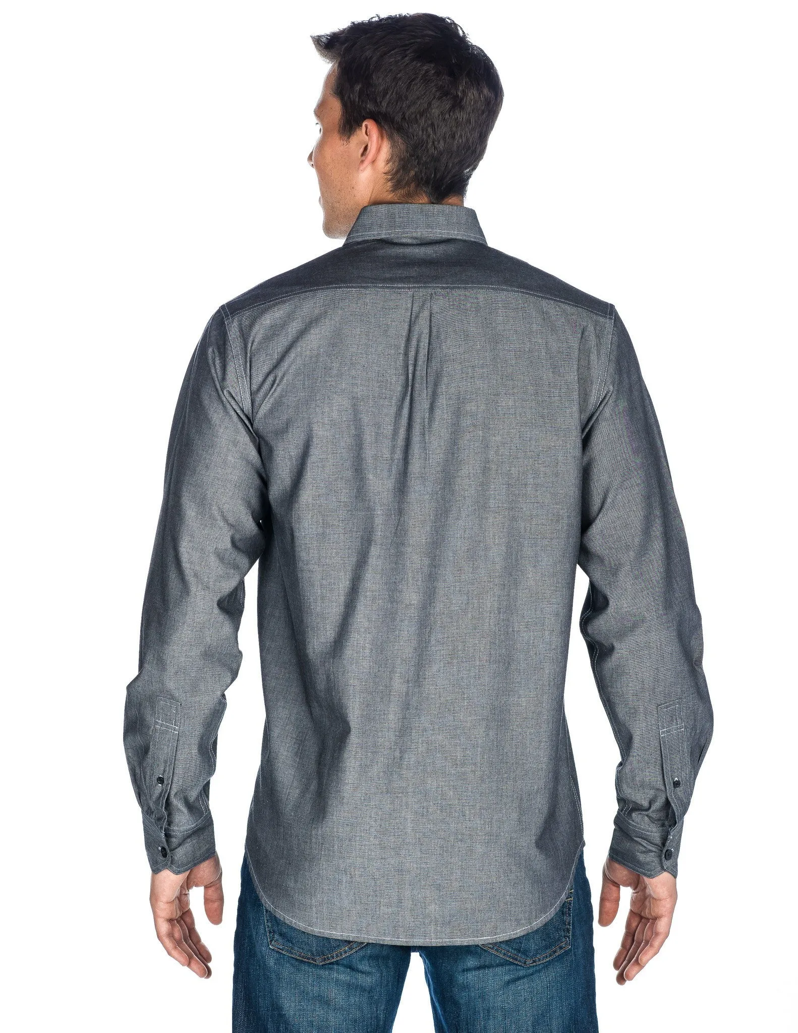 Men's Comfort-Fit Cotton Chambray Casual Shirt