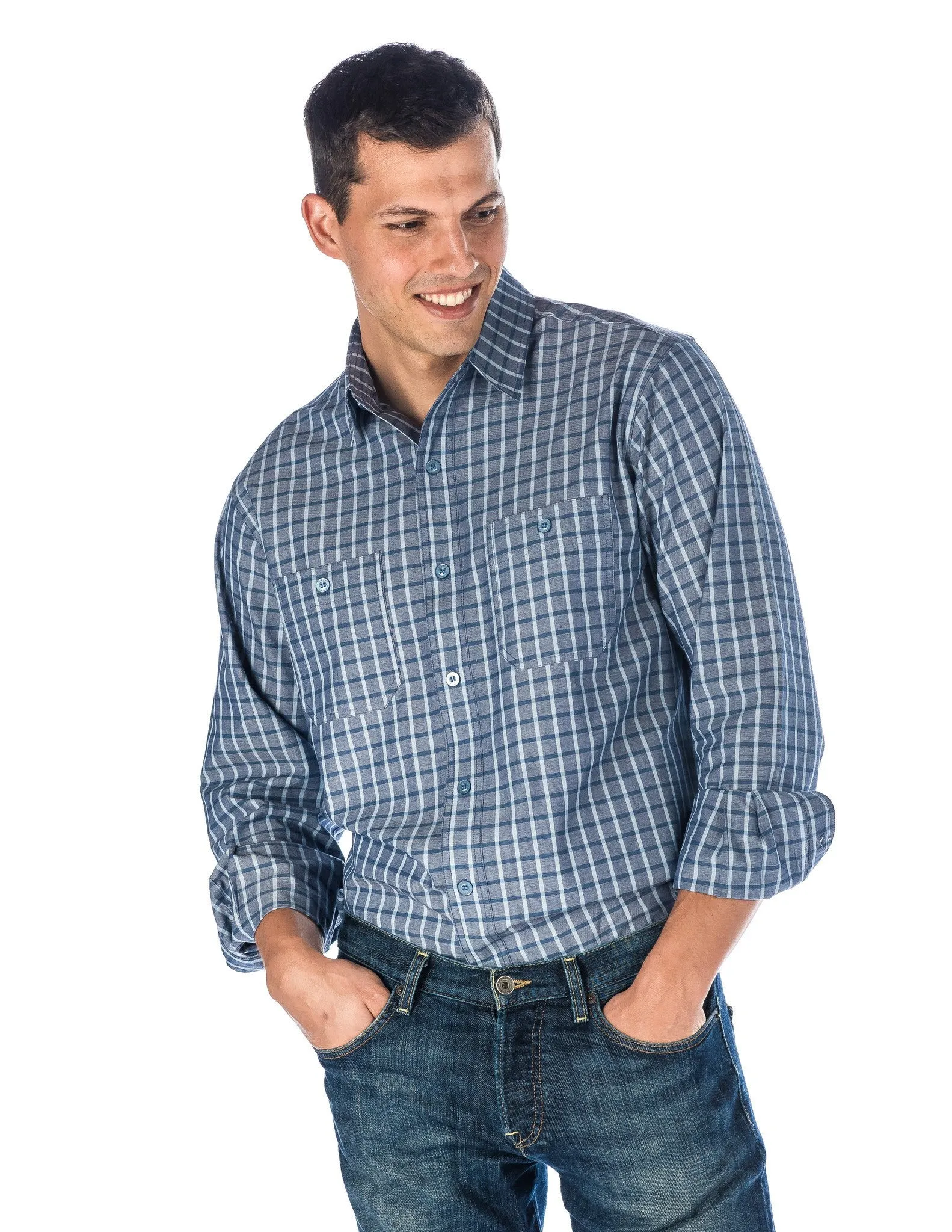 Men's Comfort-Fit Cotton Chambray Casual Shirt