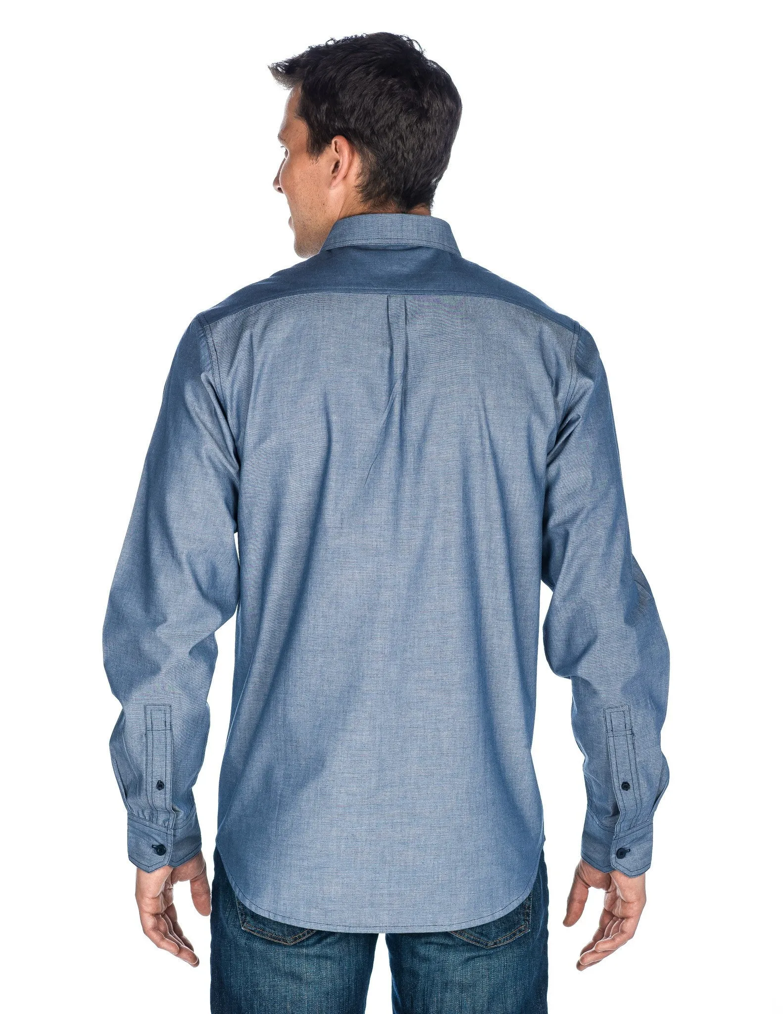 Men's Comfort-Fit Cotton Chambray Casual Shirt