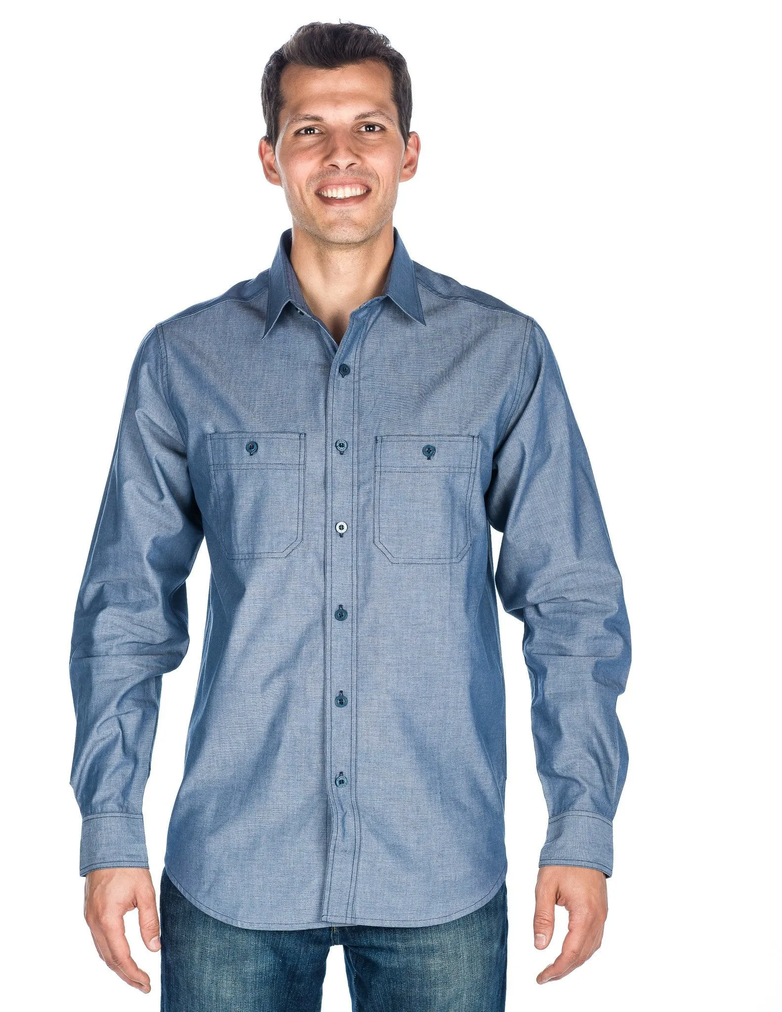 Men's Comfort-Fit Cotton Chambray Casual Shirt