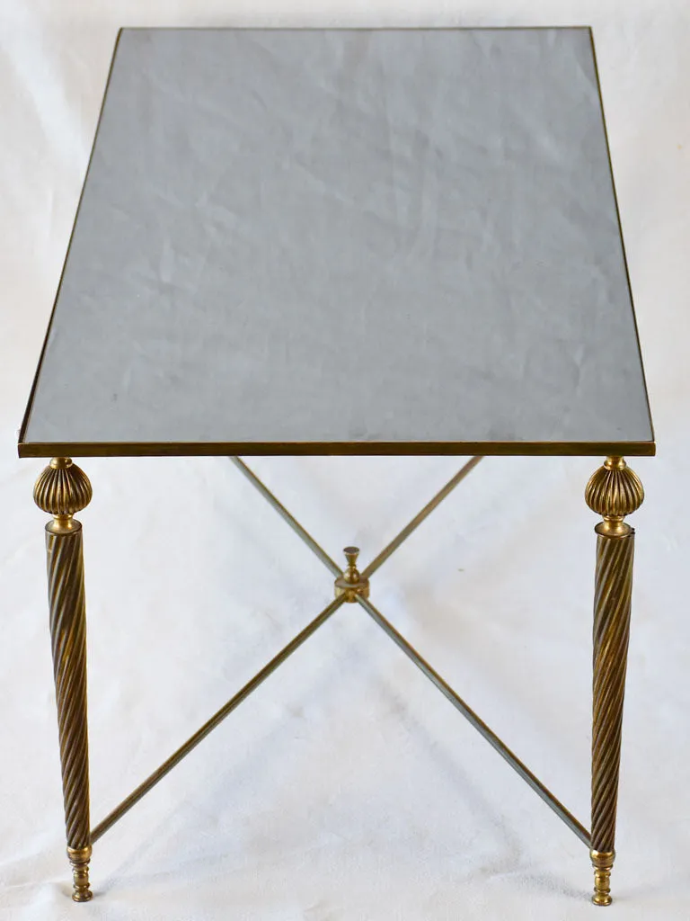 Mid century glass and brass coffee table with twisted tapered legs 39½" x  19¼"