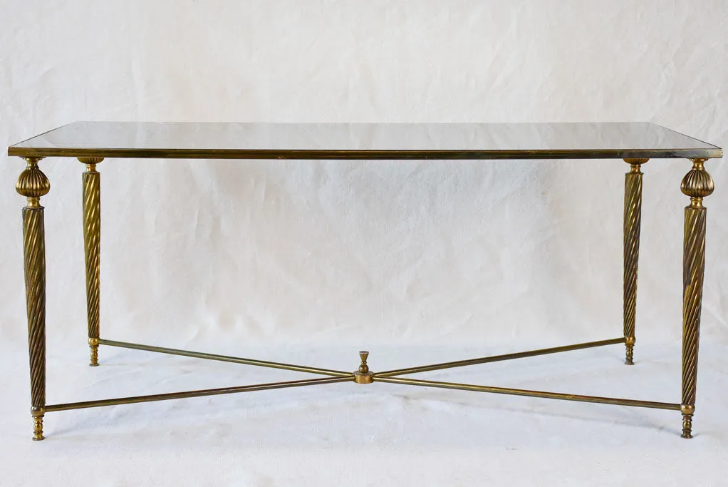 Mid century glass and brass coffee table with twisted tapered legs 39½" x  19¼"