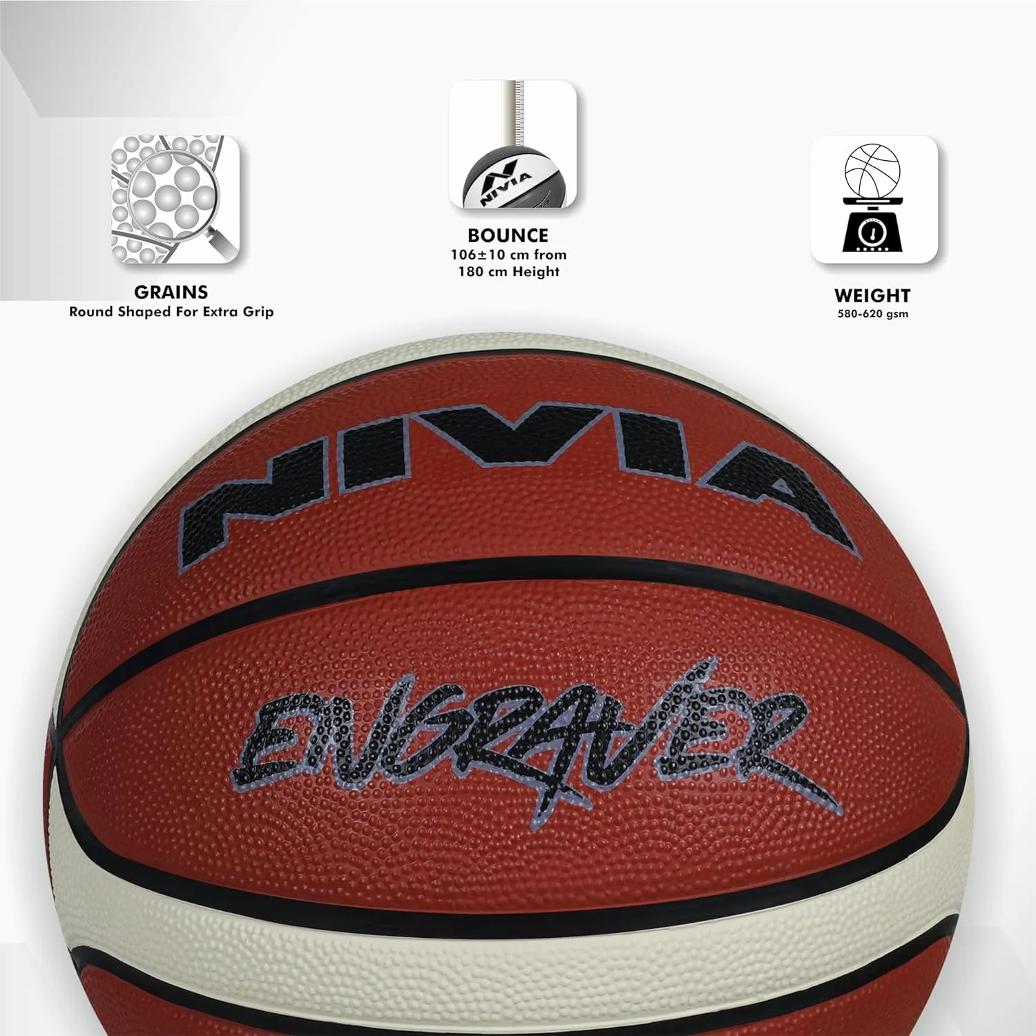 Nivia Nylon Engraver Basketball , Size : 7 , Material : Rubber , Color: Multicolor