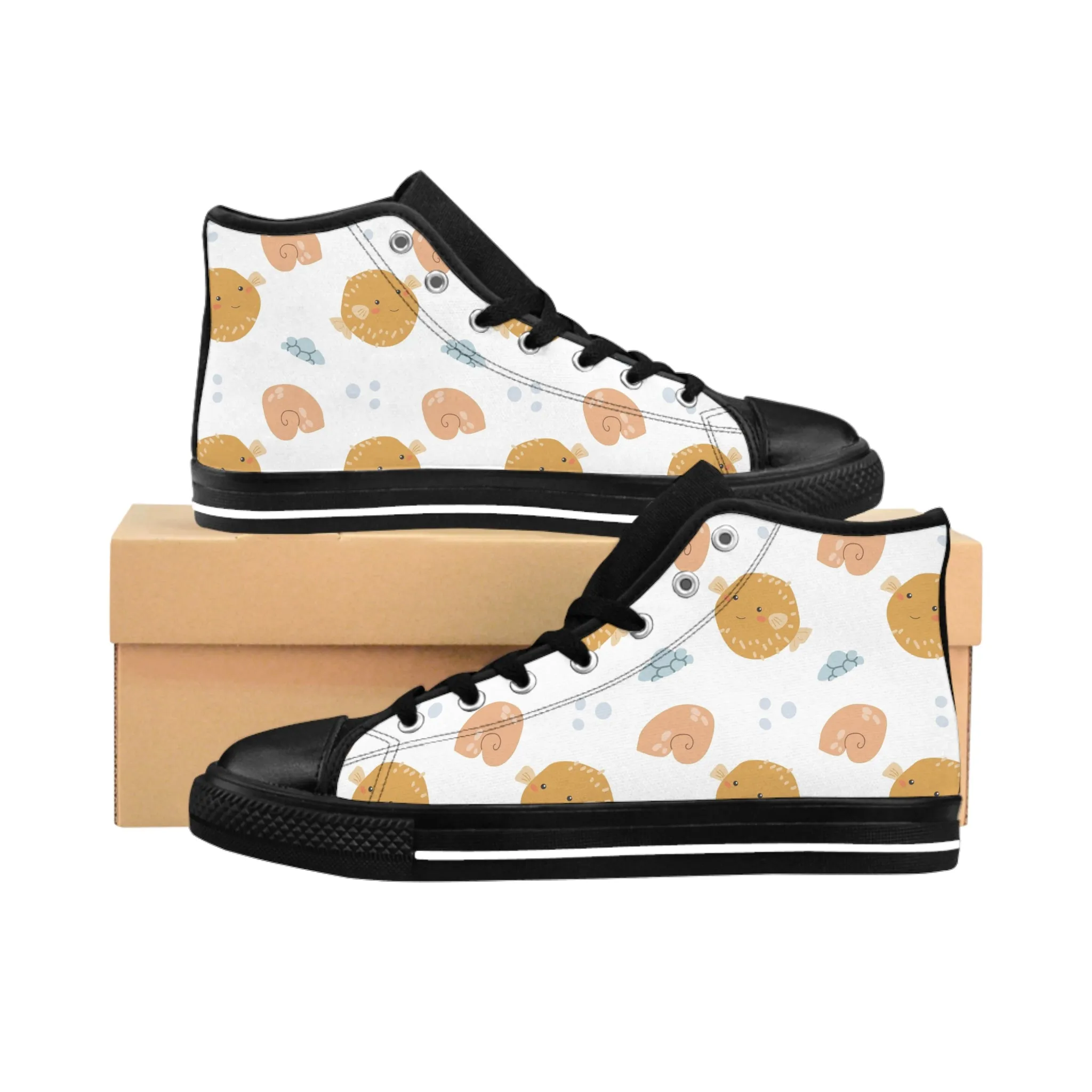 Orange Pufferfish and Sea Life Women's Classic Sneakers