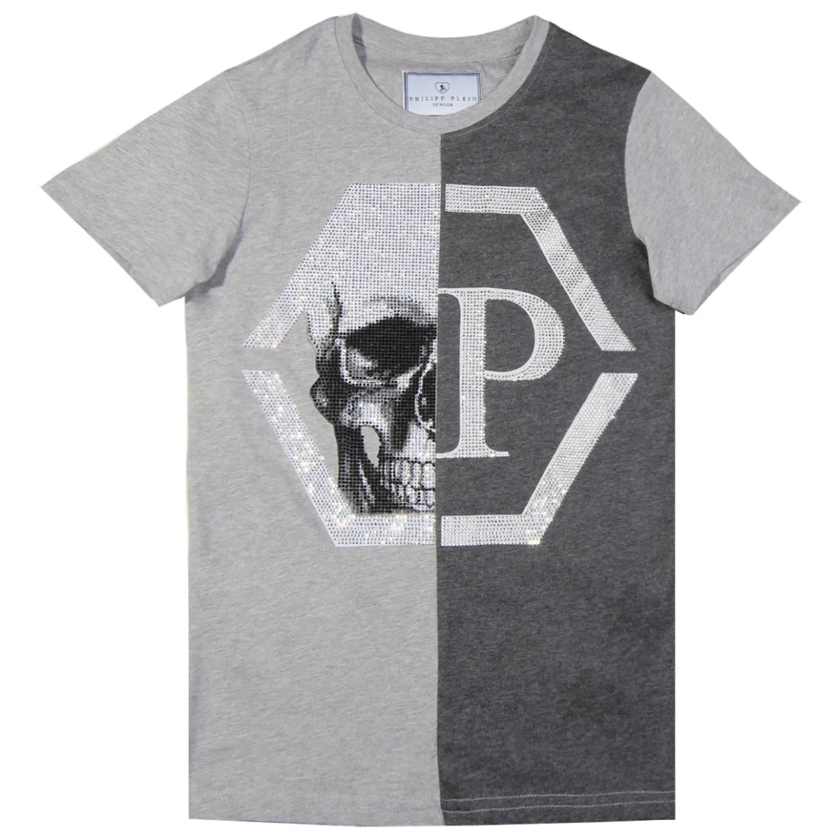 Philipp Plein Junior Grey Embellished Logo T-shirt