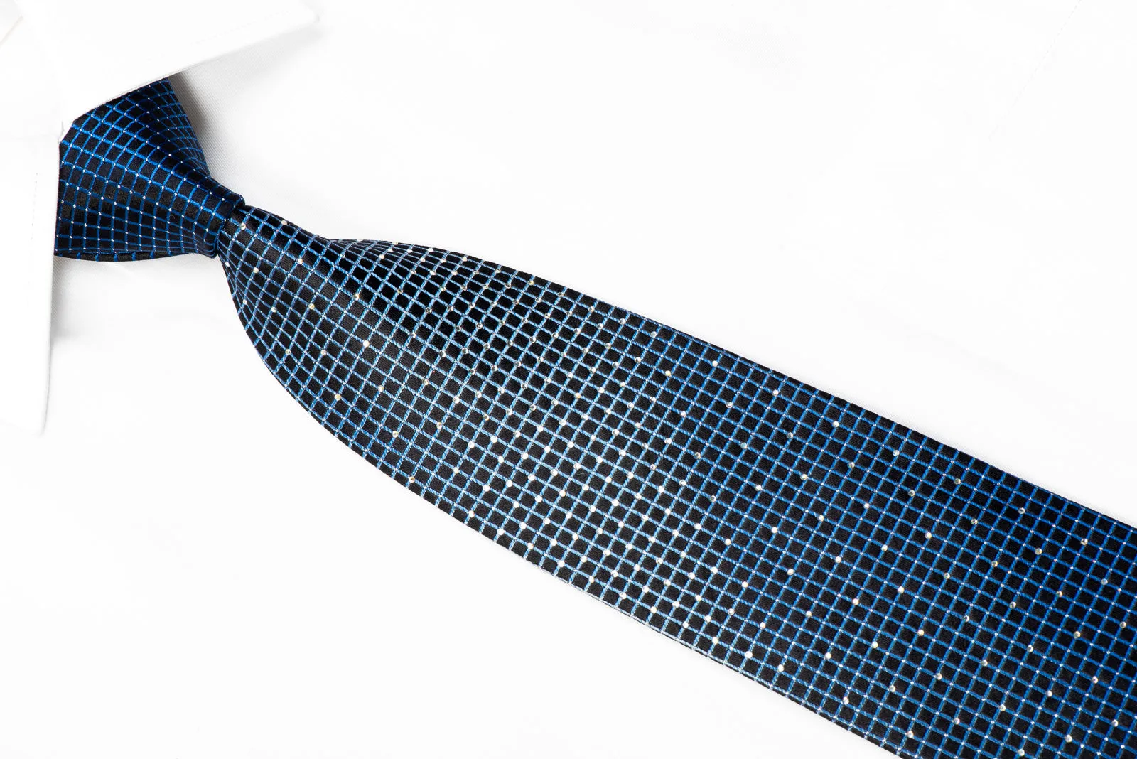 Pierre Cardin Rhinestone Necktie Blue Trellis On Navy With Sparkles