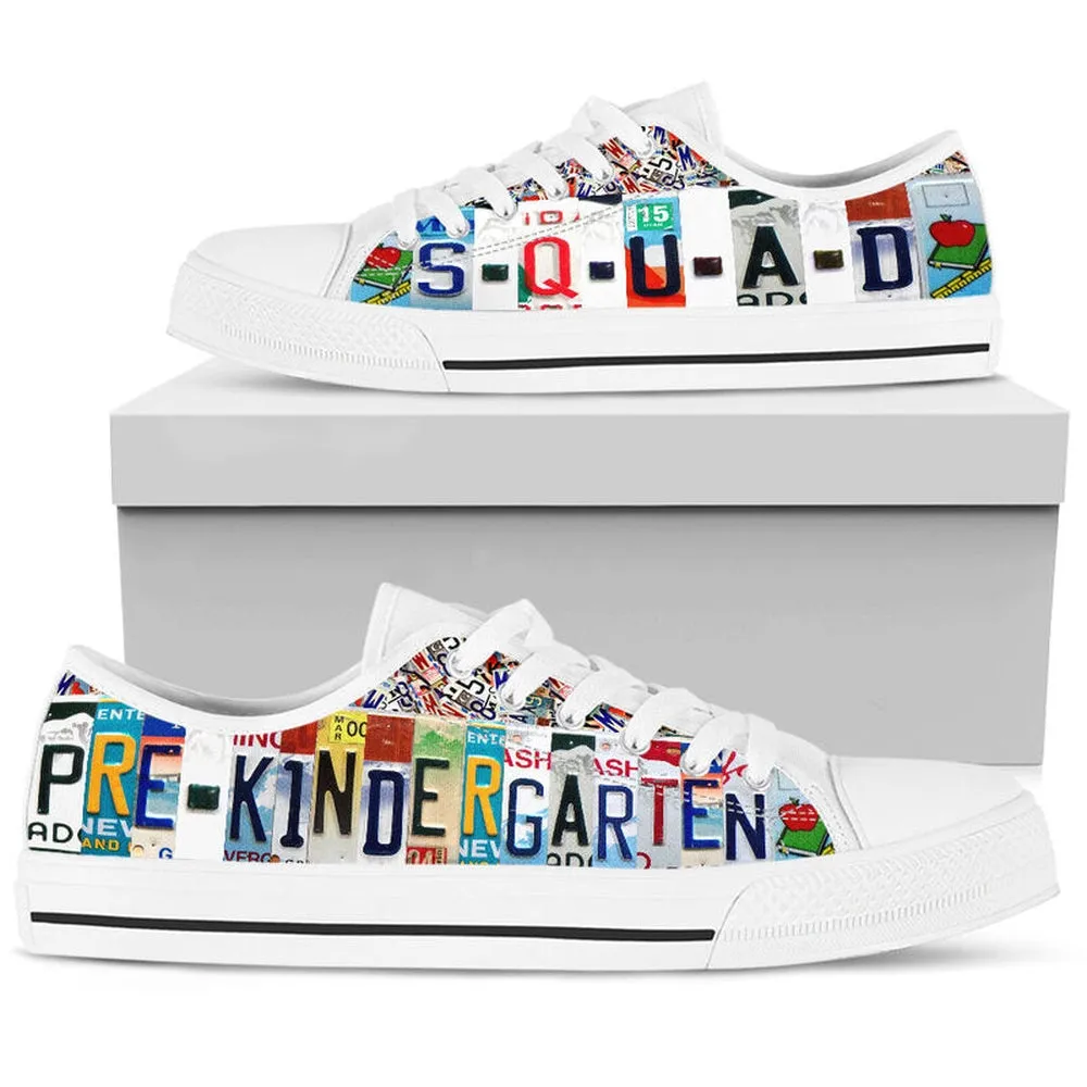 Pre K Squad License Plates Low Top Shoes, Teacher Shoes, Low Top Sneakers