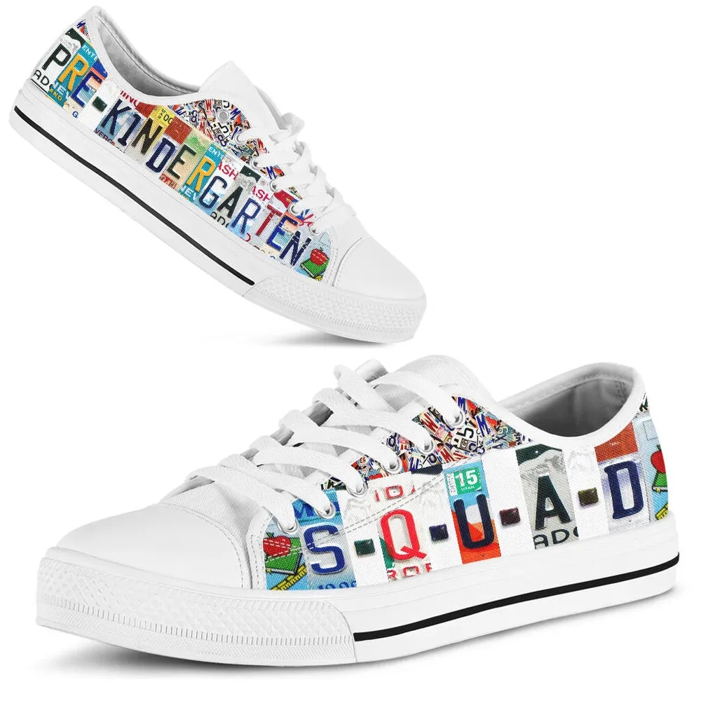 Pre K Squad License Plates Low Top Shoes, Teacher Shoes, Low Top Sneakers