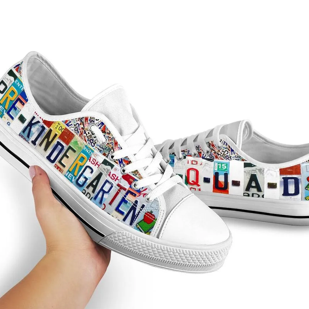 Pre K Squad License Plates Low Top Shoes, Teacher Shoes, Low Top Sneakers