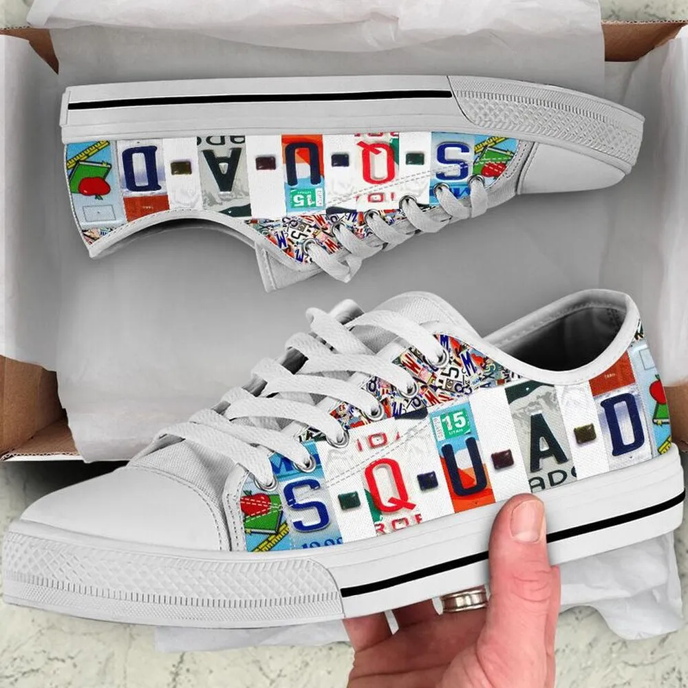 Pre K Squad License Plates Low Top Shoes, Teacher Shoes, Low Top Sneakers