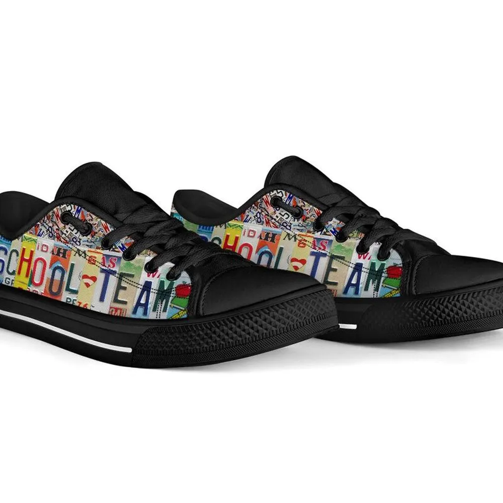 Preschool Team License Plates Low Top Black Shoes, Teacher Shoes, Low Top Sneakers