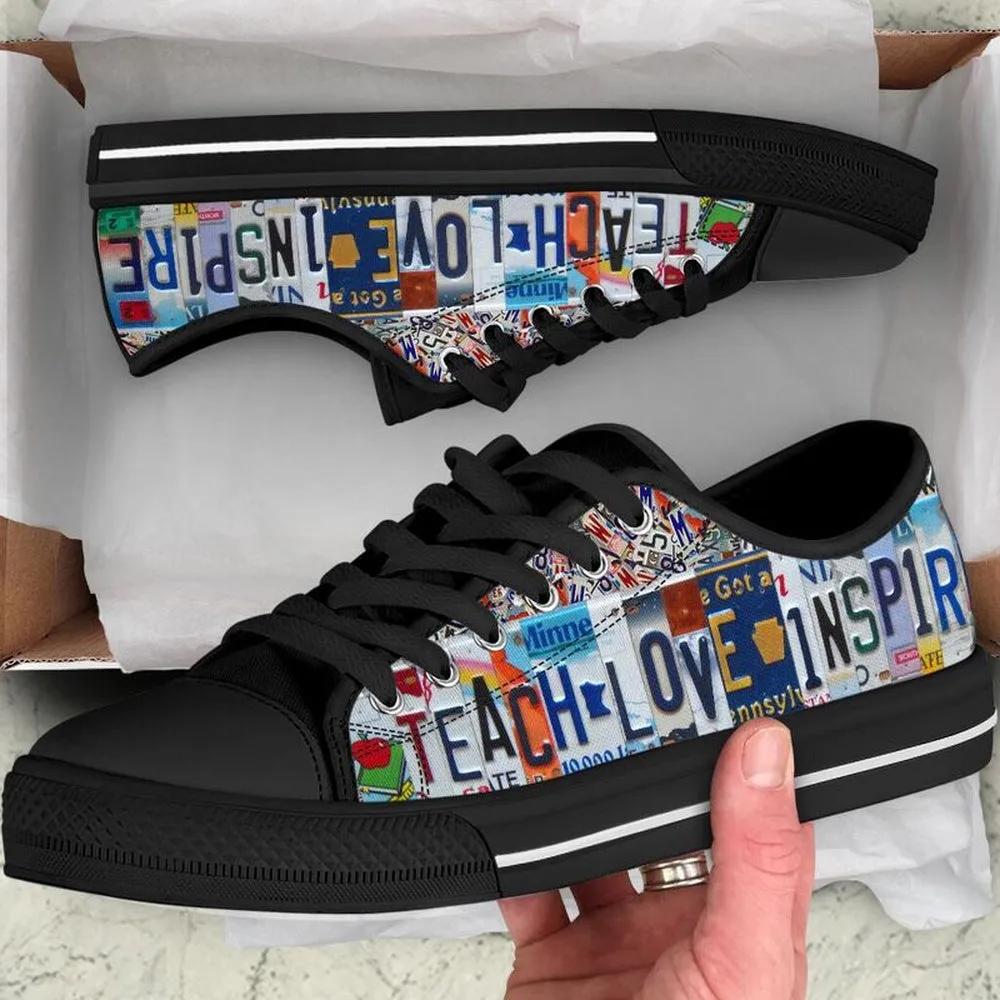 Preschool Team License Plates Low Top Black Shoes, Teacher Shoes, Low Top Sneakers