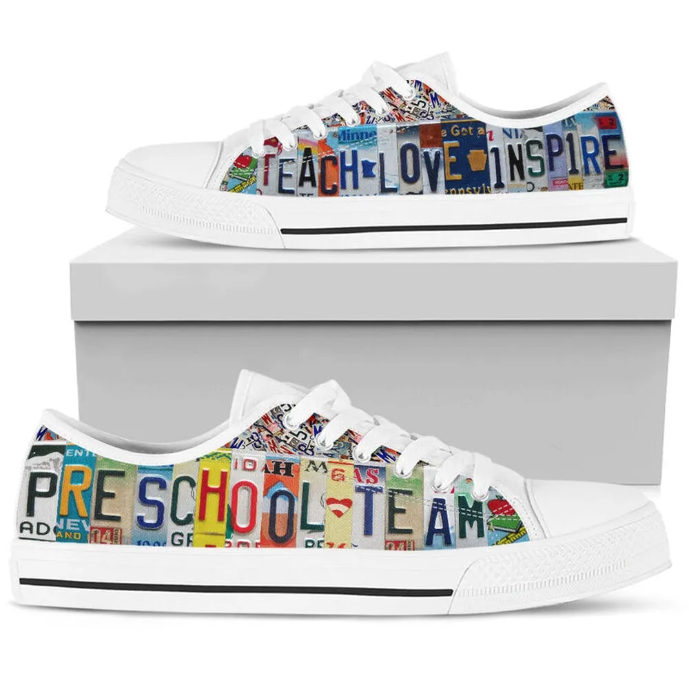 Preschool Team License Plates Low Top Shoes, Teacher Shoes, Low Top Sneakers