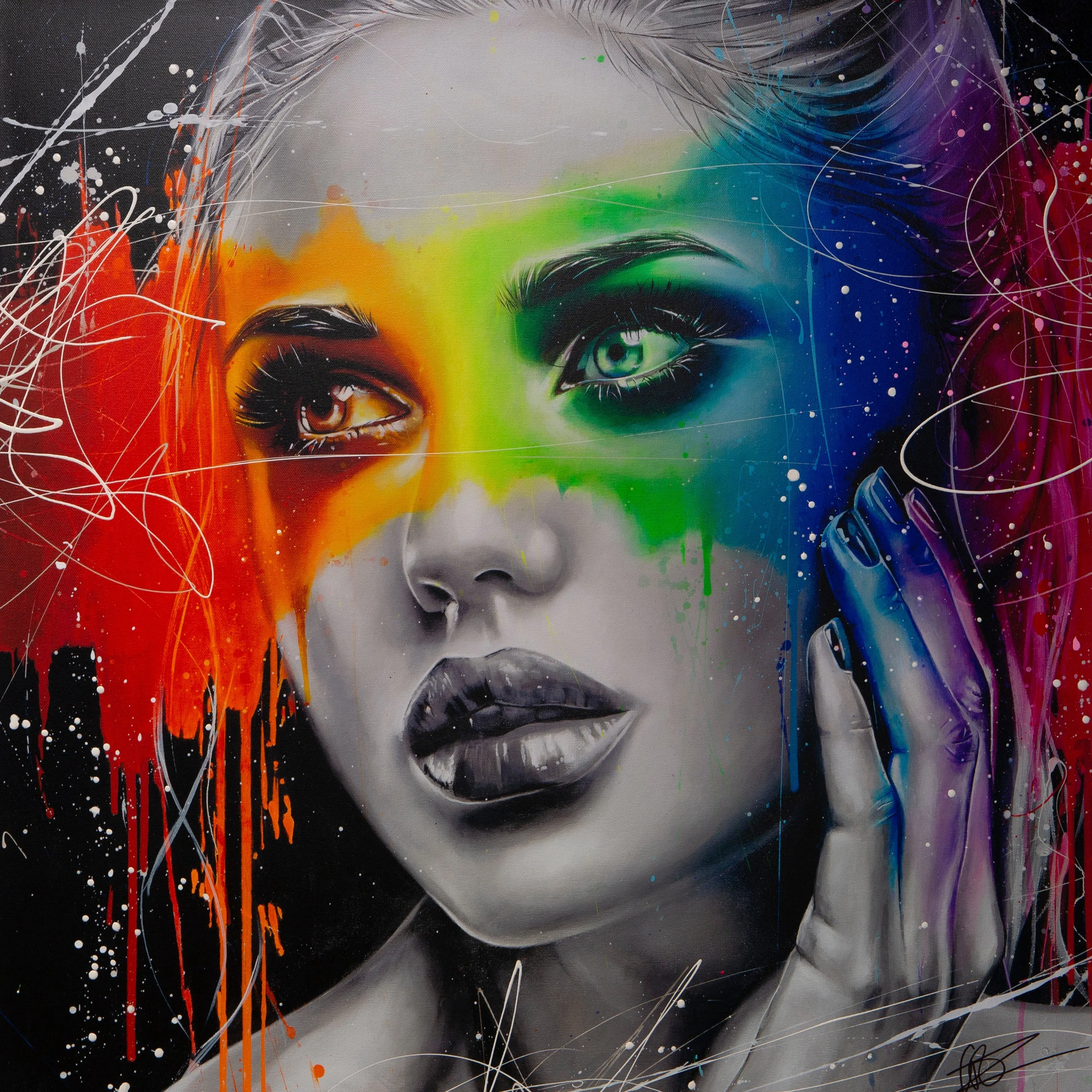 Rainbow In The Dark Hand Embellished Canvas by Emma Grzonkowski