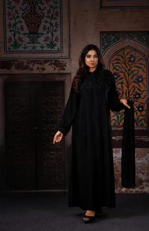 Sawdah Black Luxury Abaya with Black Beads Beautiful Design