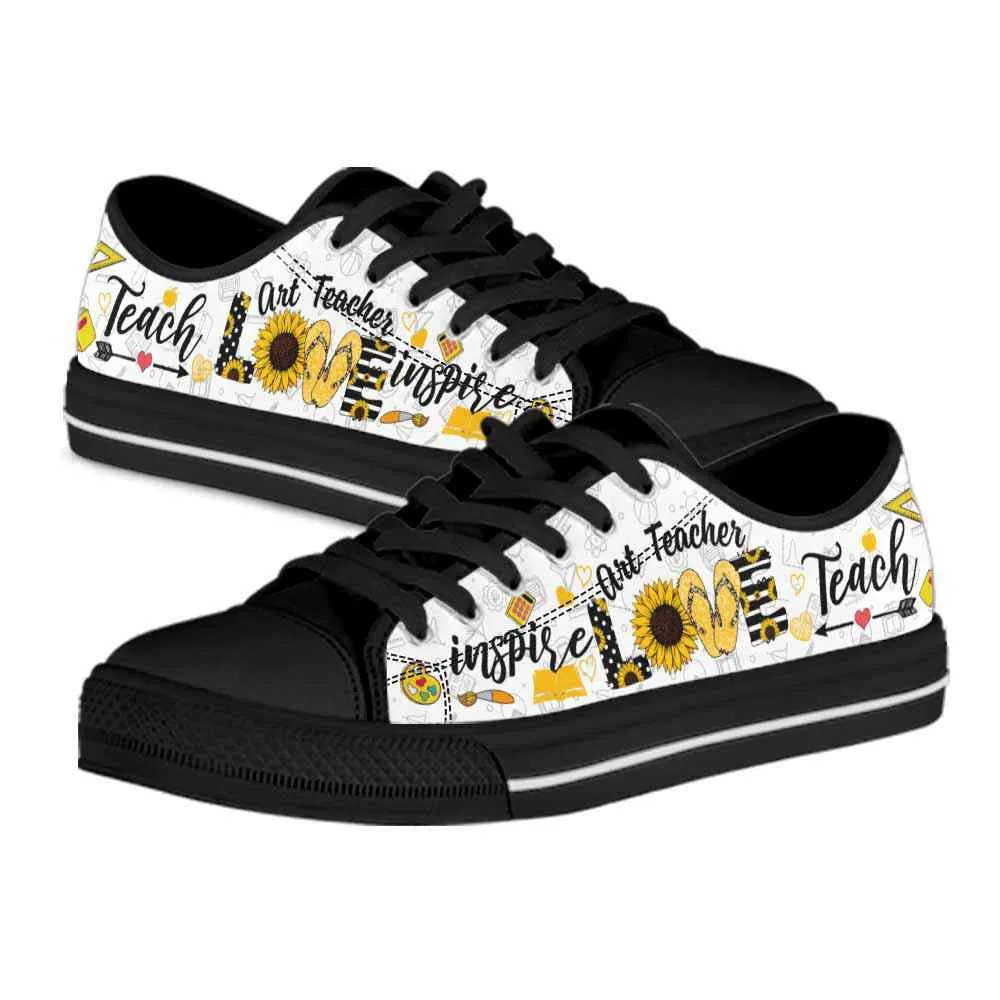 School Art Teacher Sunflower Teach Love Inspire Low Top Shoes, Teacher Shoes, Low Top Sneakers