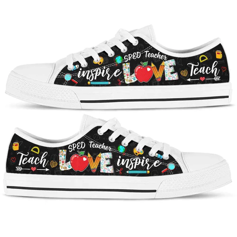 School Sped Teacher Apple Teach Love Inspire Low Top Shoes, Teacher Shoes, Low Top Sneakers