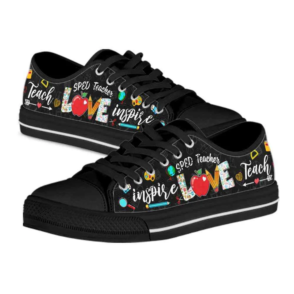 School Sped Teacher Apple Teach Love Inspire Low Top Shoes, Teacher Shoes, Low Top Sneakers