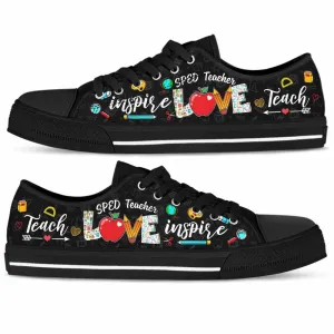 School Sped Teacher Apple Teach Love Inspire Low Top Shoes, Teacher Shoes, Low Top Sneakers