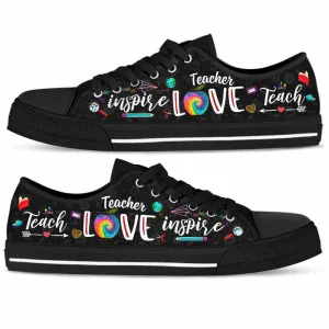 School Teacher Tie Dye Teach Love Inspire Low Top Shoes, Teacher Shoes, Low Top Sneakers