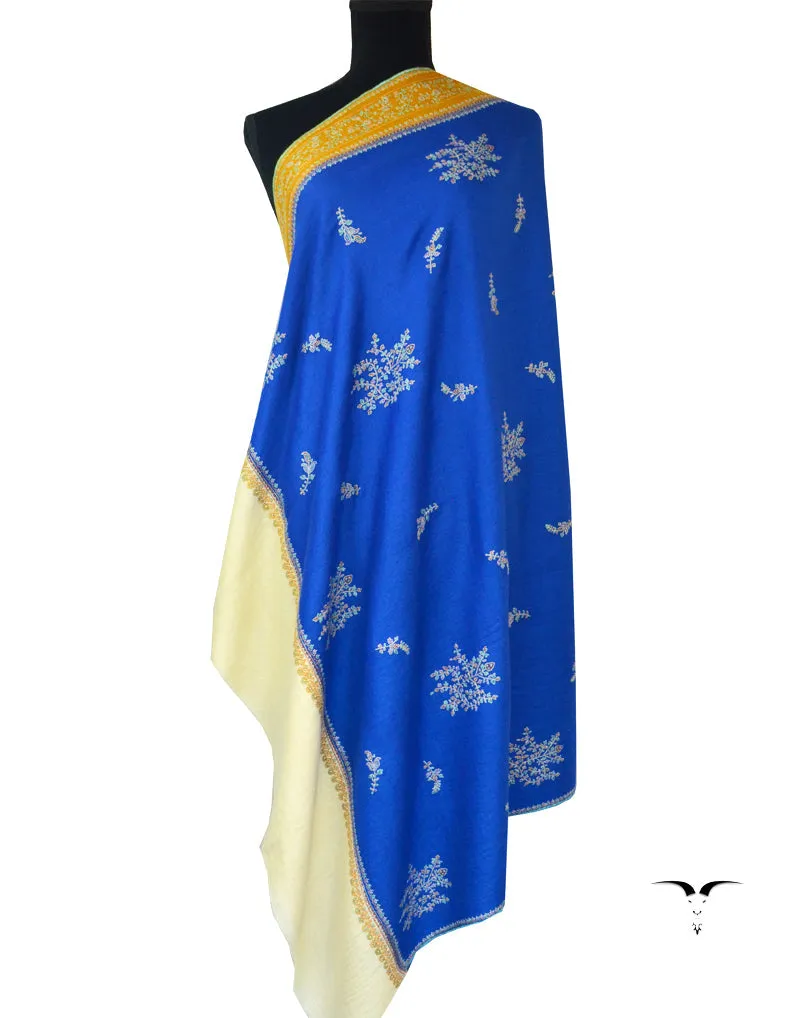 Sozni Embroidered Blue & White Shawl 5098