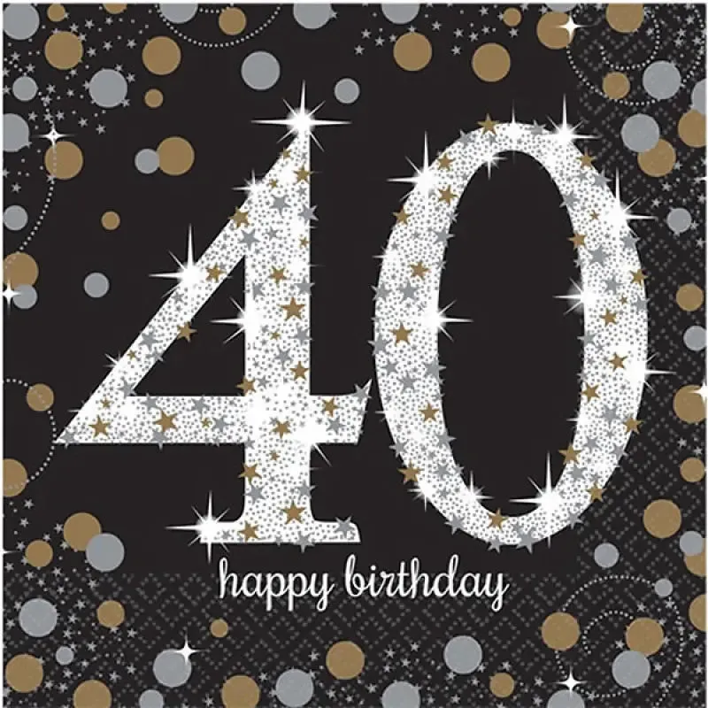 Sparkling Black 40th Napkins - Lunch 16 Pkt