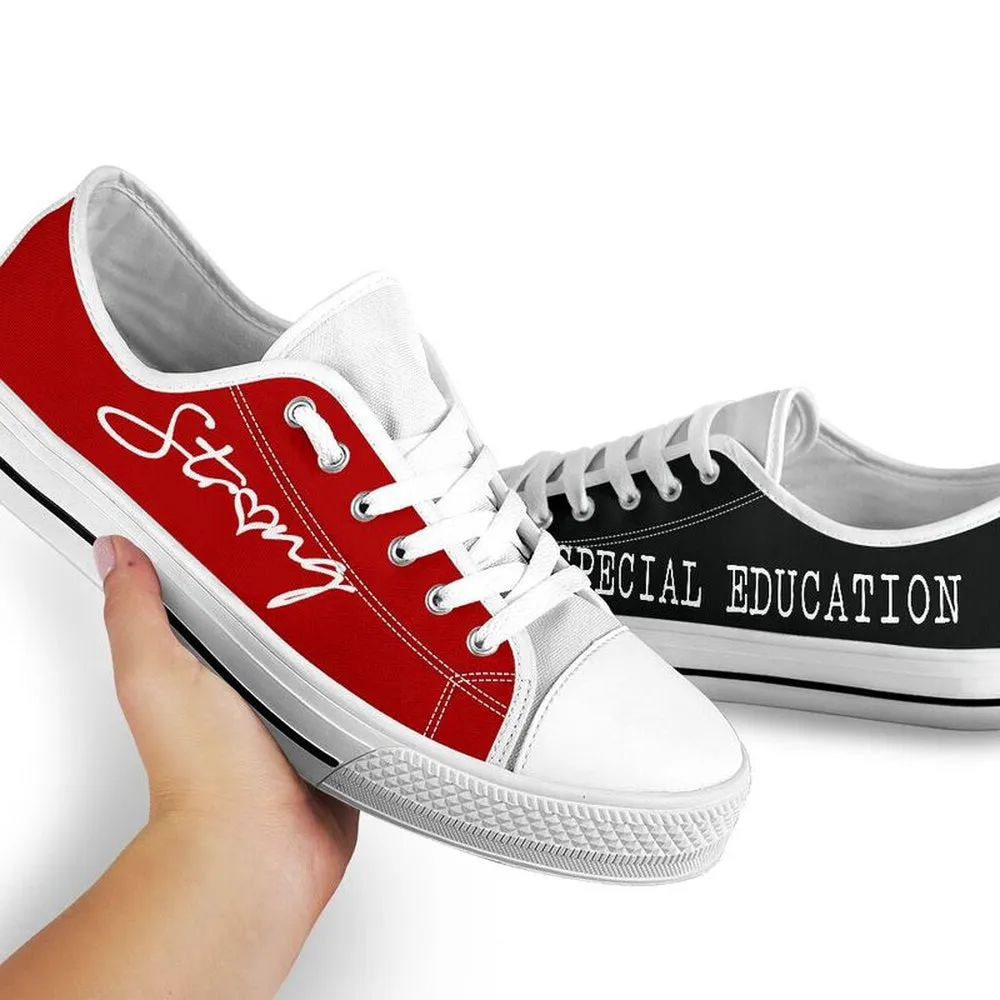 Special Education Strong Red Black Shoes, Teacher Shoes, Low Top Sneakers