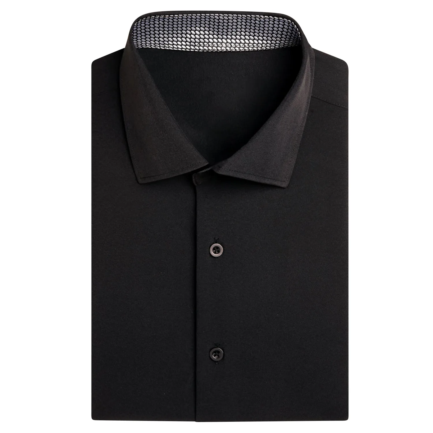 Splicing Style Black with Silver Geometric Silk Men's Short Sleeve Shirt