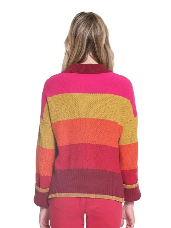 Striped Polo Collar Sweater by Tru Luxe