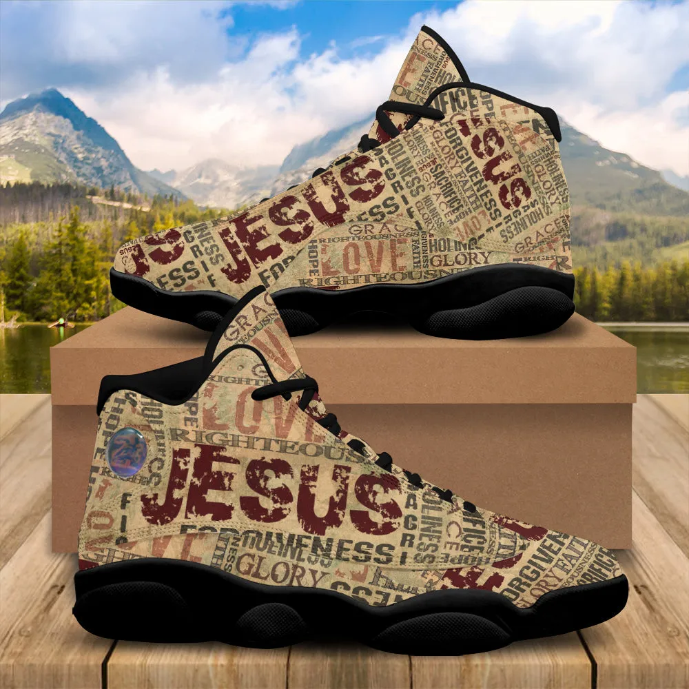 Teesdily | Jesus Words Basketball Shoes, Religious Words Jesus Sacrifice Running Shoes, Unisex Shoes With Thick Soles