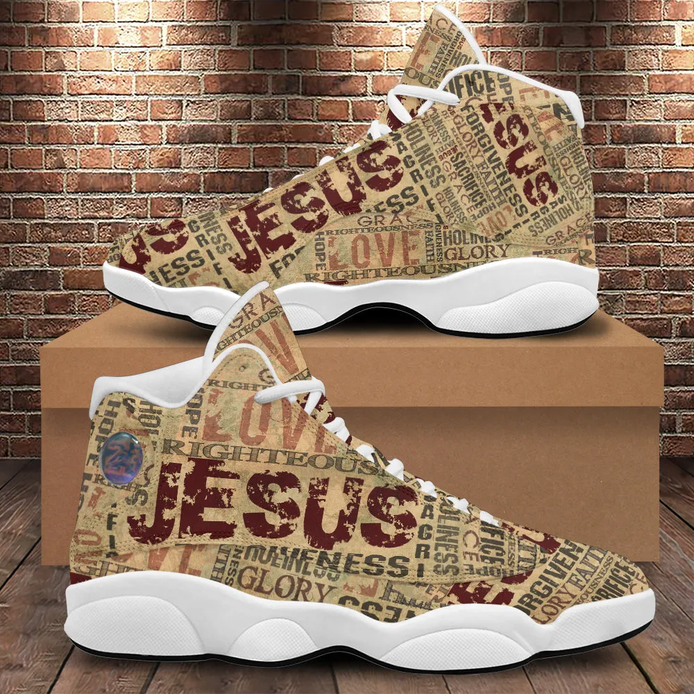 Teesdily | Jesus Words Basketball Shoes, Religious Words Jesus Sacrifice Running Shoes, Unisex Shoes With Thick Soles