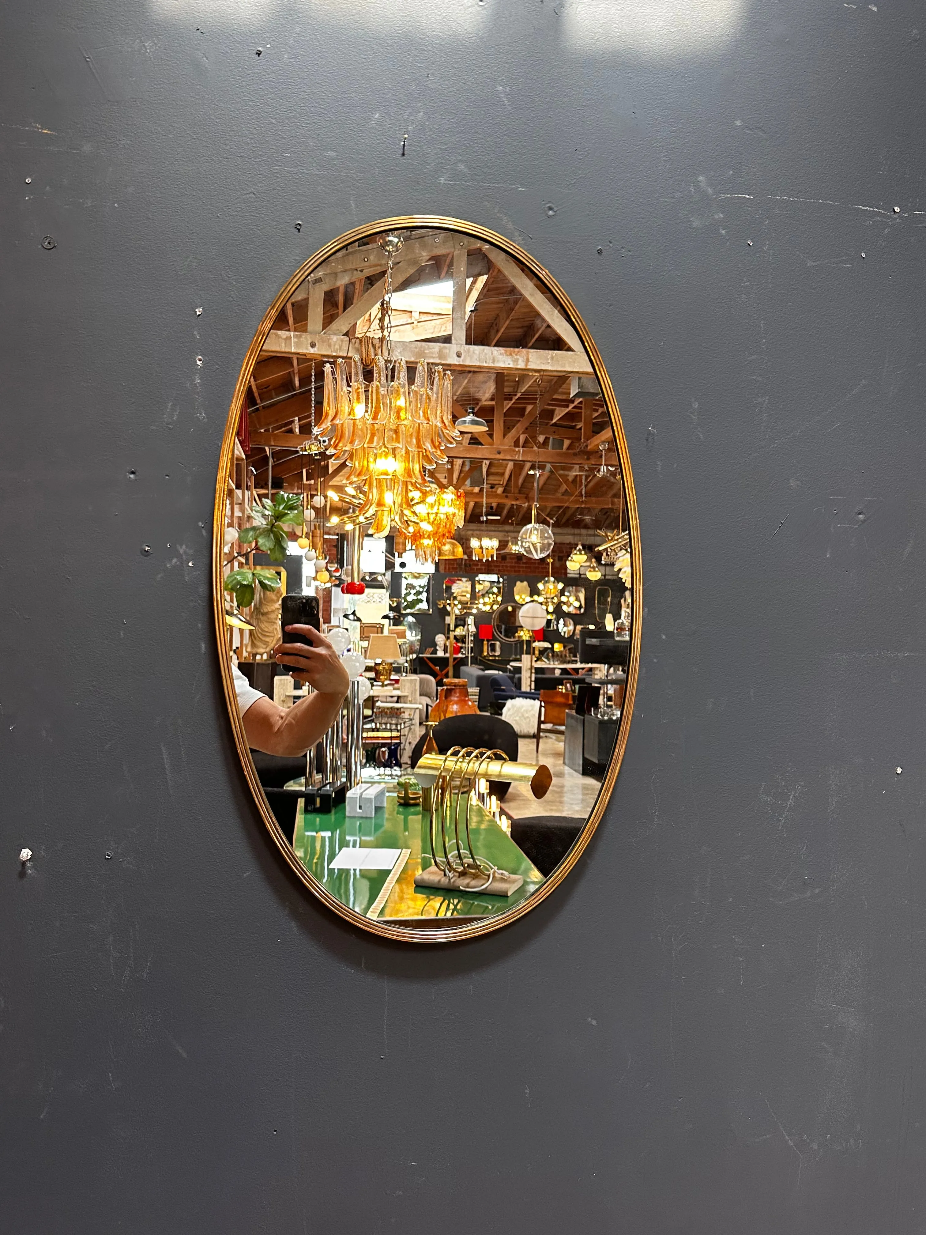 Vintage Italian Oval Brass Wall Mirror 1960s