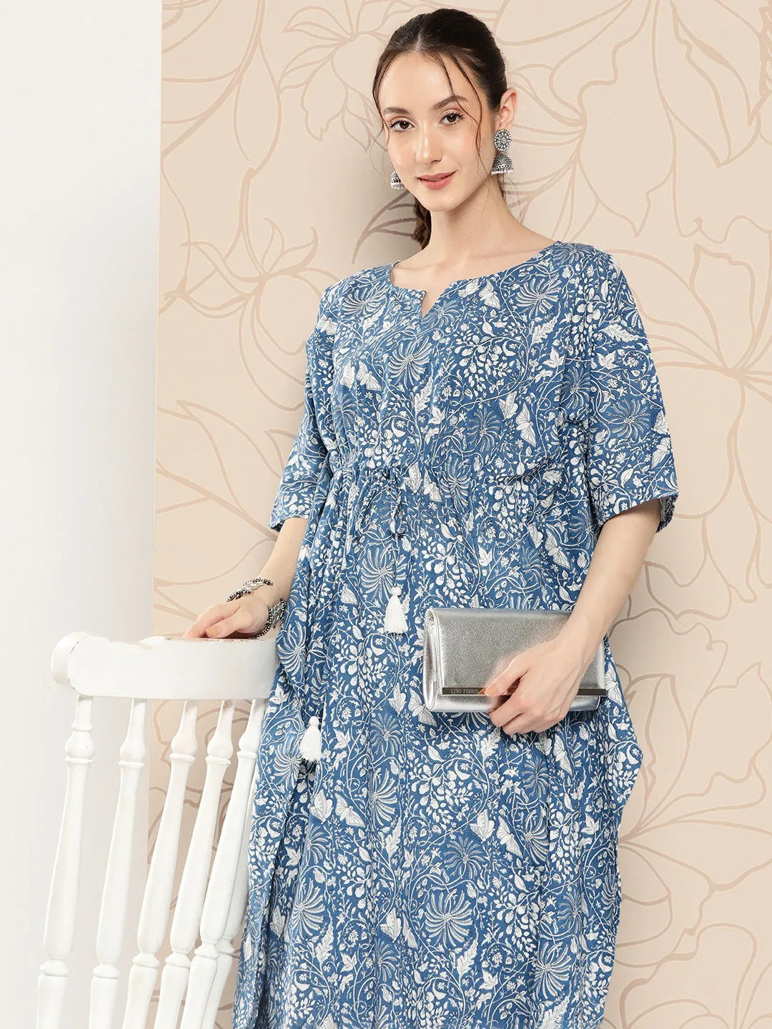 Women Blue Ethnic Printed Kaftan