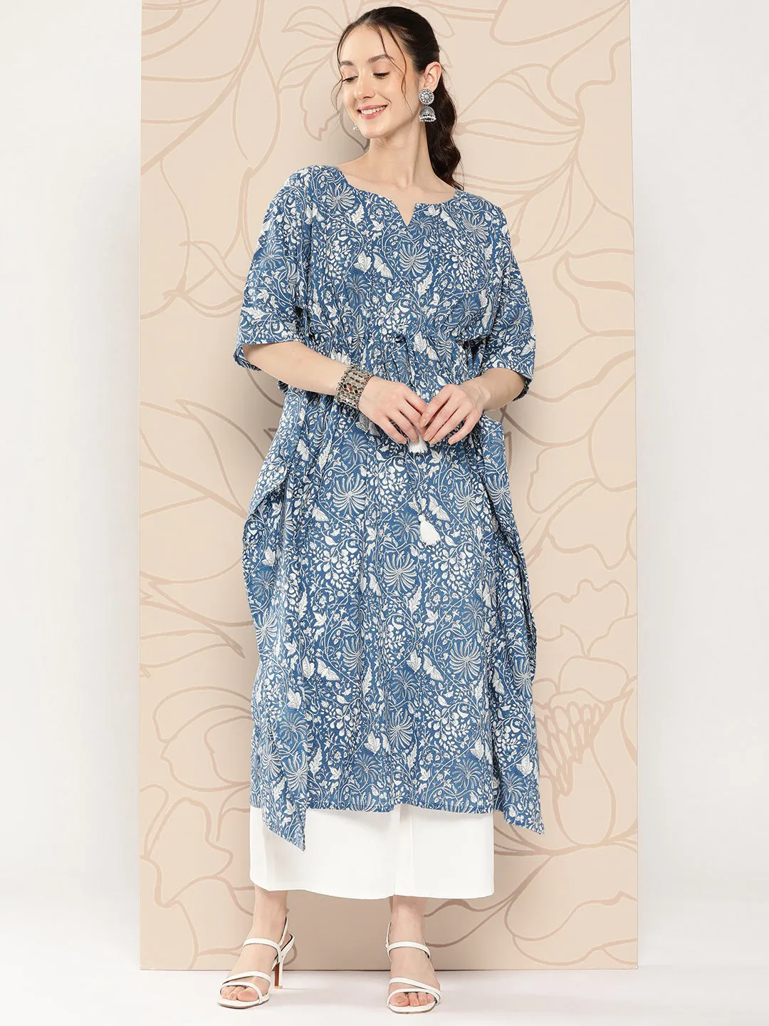 Women Blue Ethnic Printed Kaftan