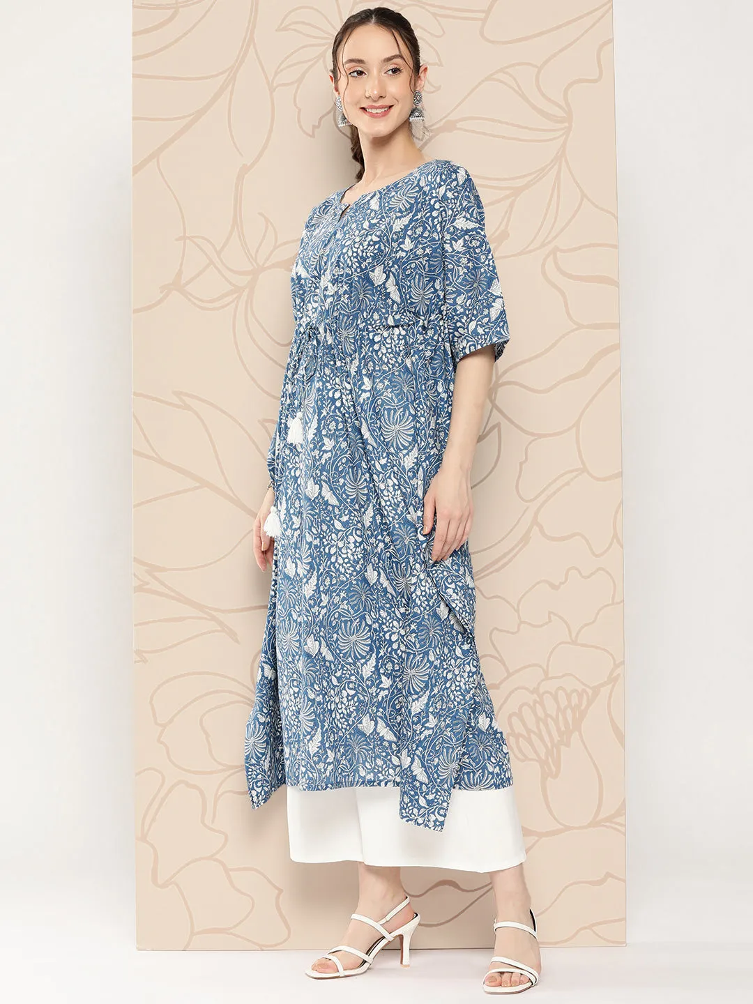 Women Blue Ethnic Printed Kaftan