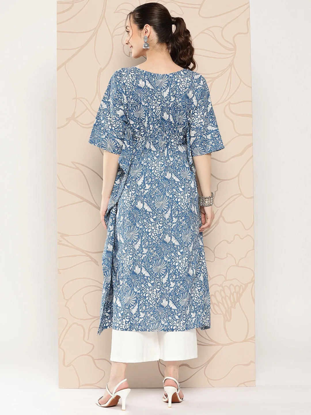 Women Blue Ethnic Printed Kaftan