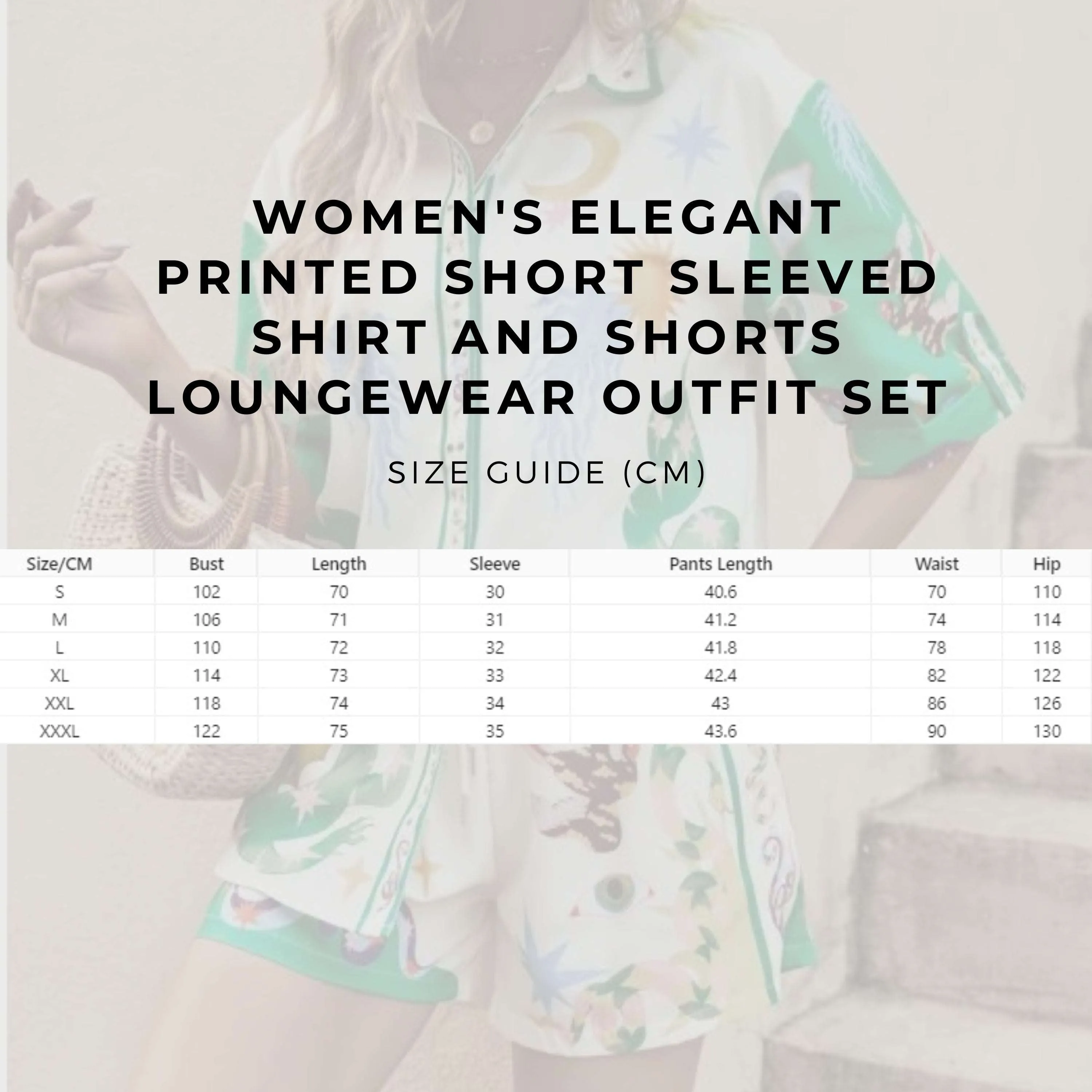 Women's Elegant Printed Short Sleeved Shirt and Shorts Loungewear Outfit Set