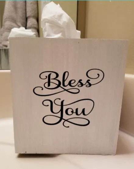 Wooden Tissue Box with or without Wording - Bless You, God Bless You, Be our Guest, Tissues